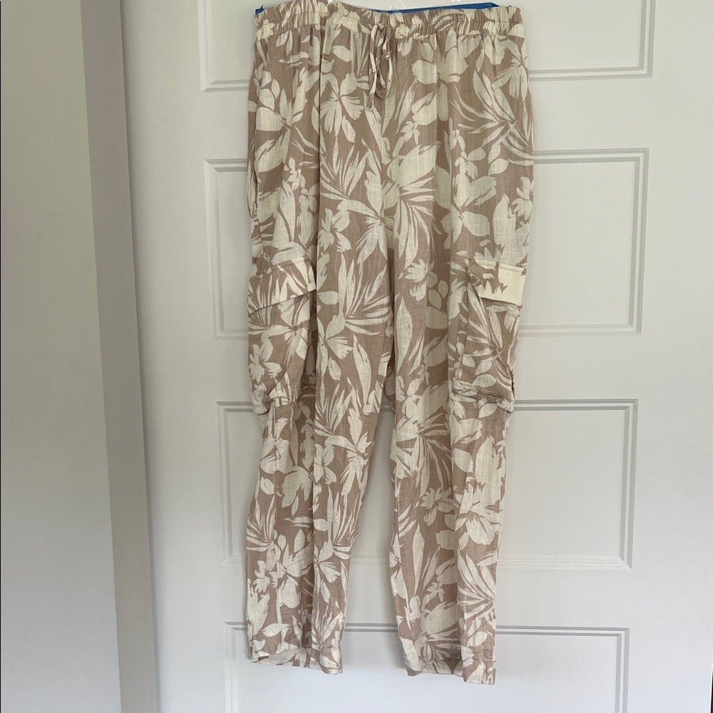 Floral Beige linen super soft Cargo Pants